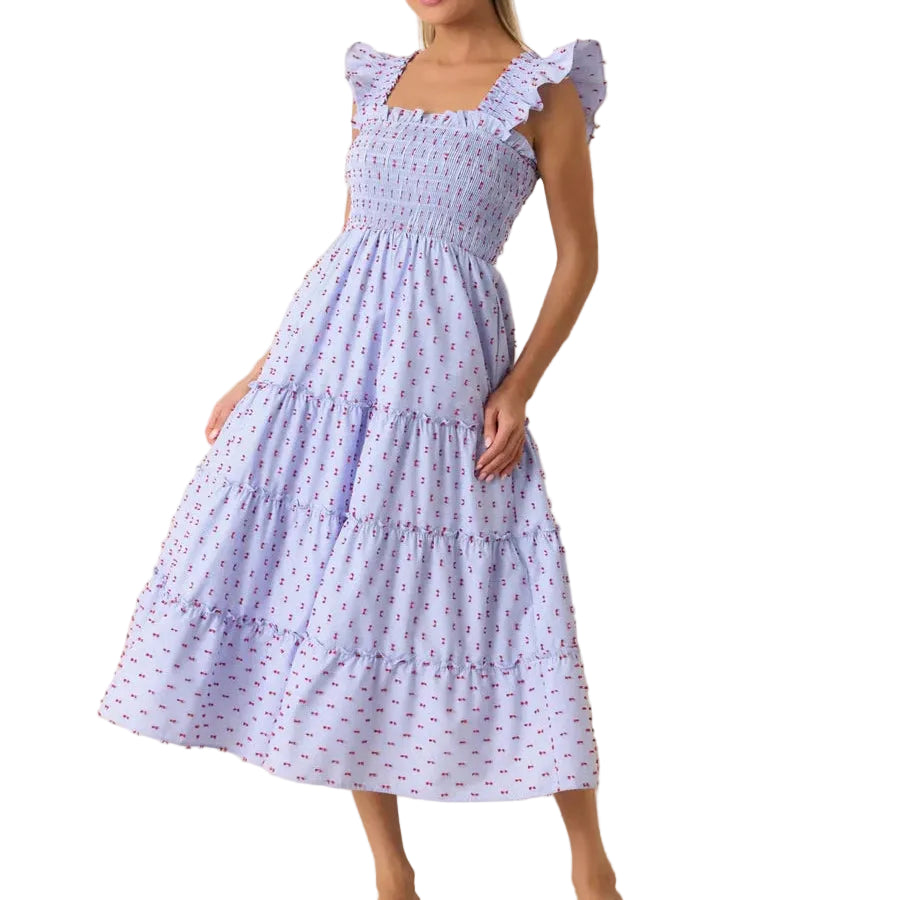 Properina Felicity Dress | Blue Gingham Embroidered