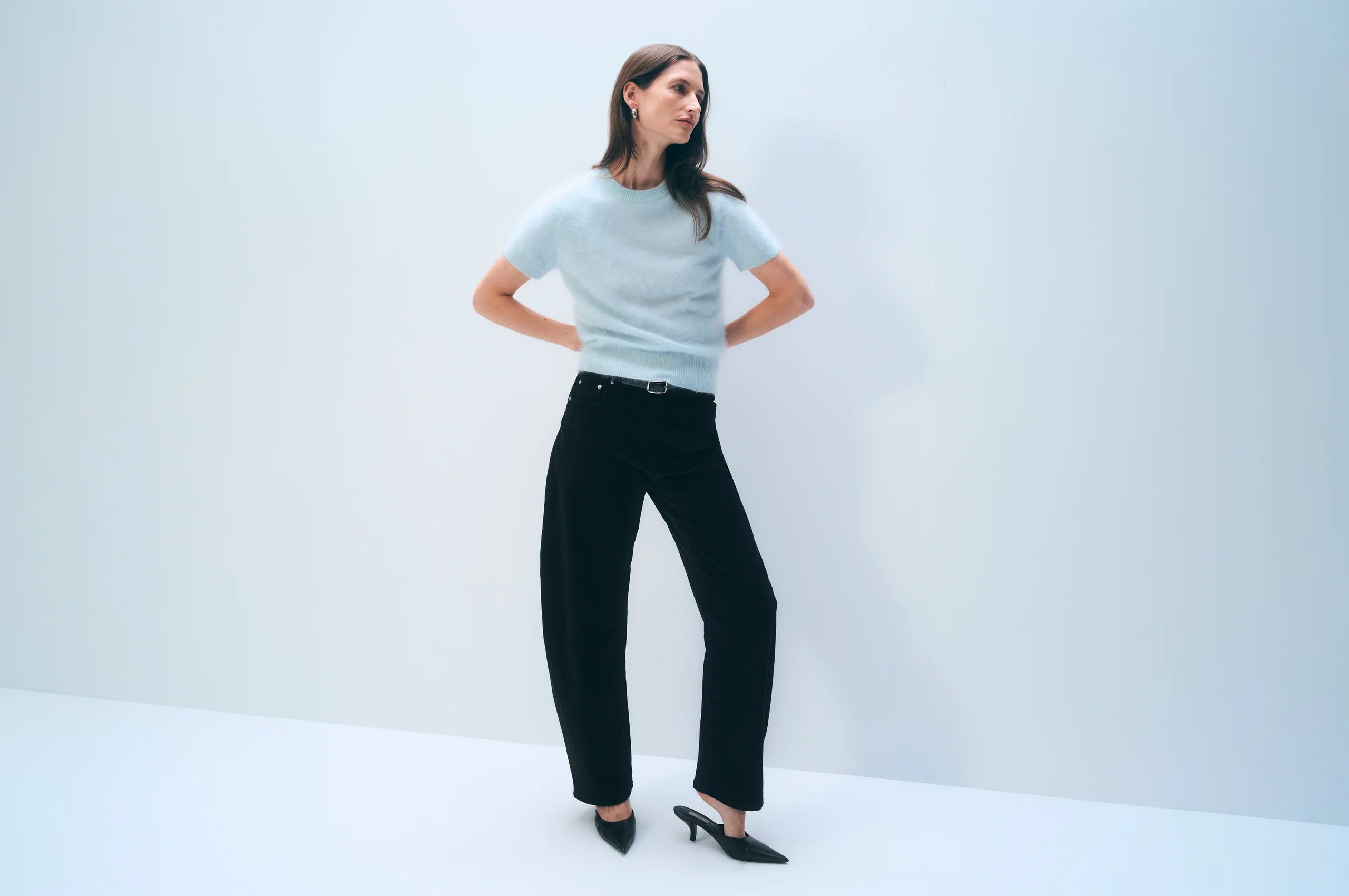 White & Warren Brushed Cashmere Blend Tee | Seafoam Blue