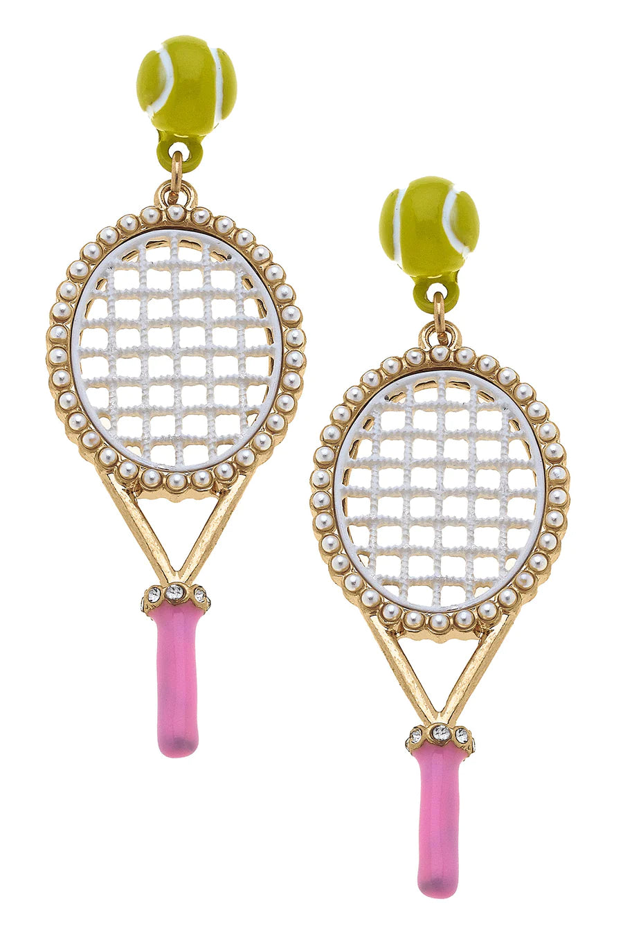 Teddy Enamel Tennis Racket Earrings - Light Pink