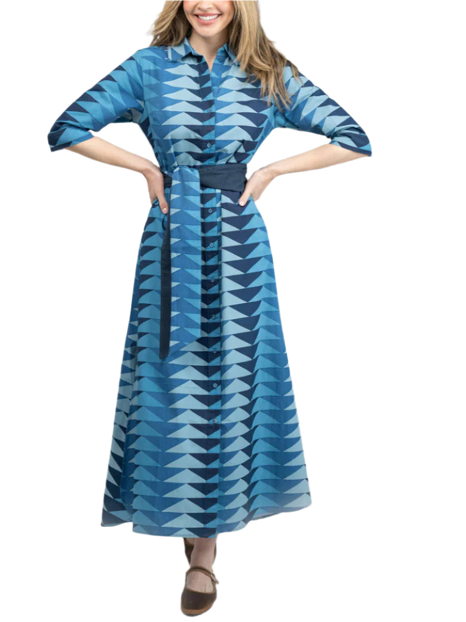 Beau & Ro Eloise Dress|Bagru Triangle - Fall Blue