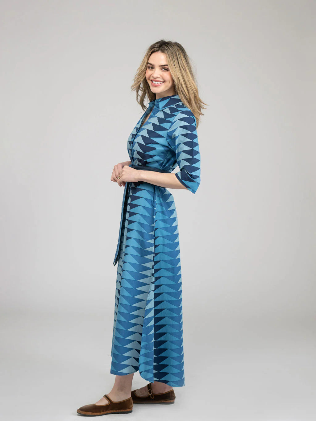 Beau & Ro Eloise Dress|Bagru Triangle - Fall Blue