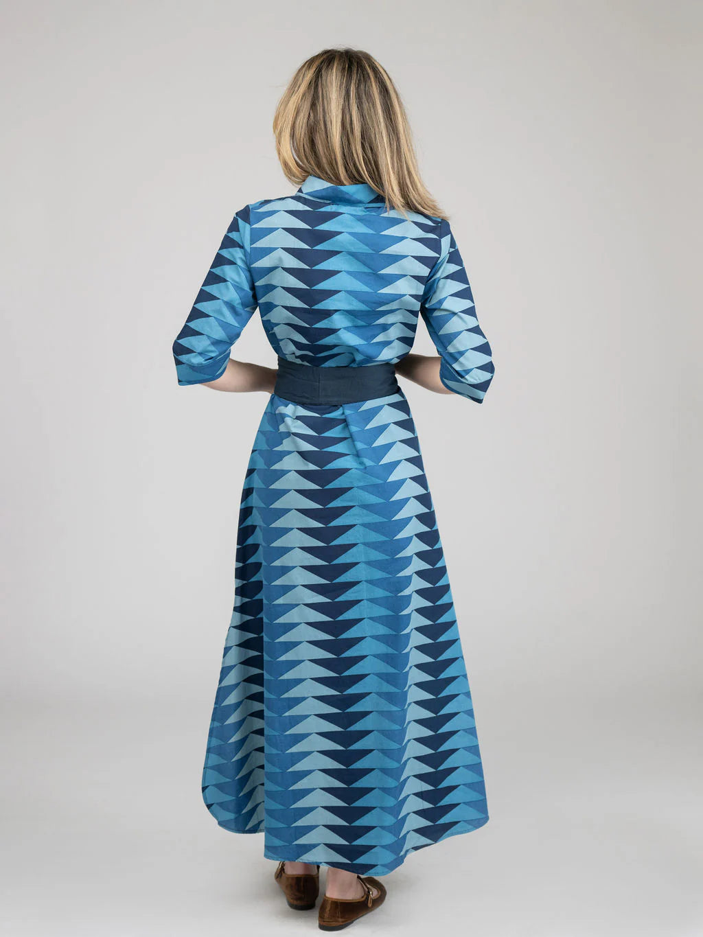 Beau & Ro Eloise Dress|Bagru Triangle - Fall Blue