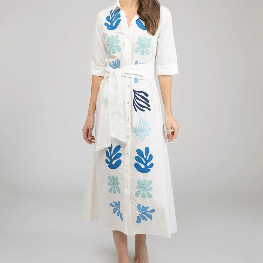 Beau & Ro Eloise Applique Dress - White or Green