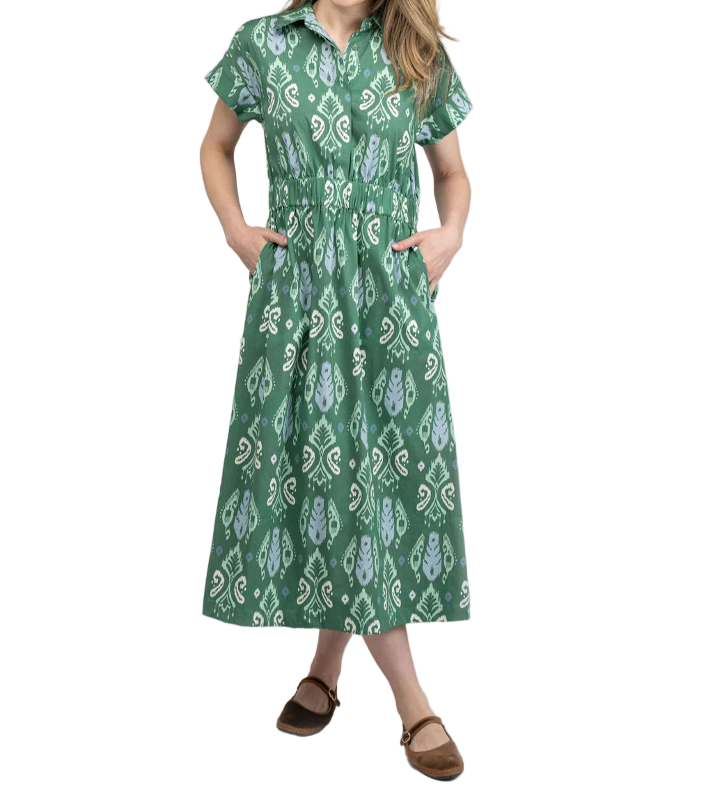 Beau and Ro Lisa Midi Dress - Ikat - Green
