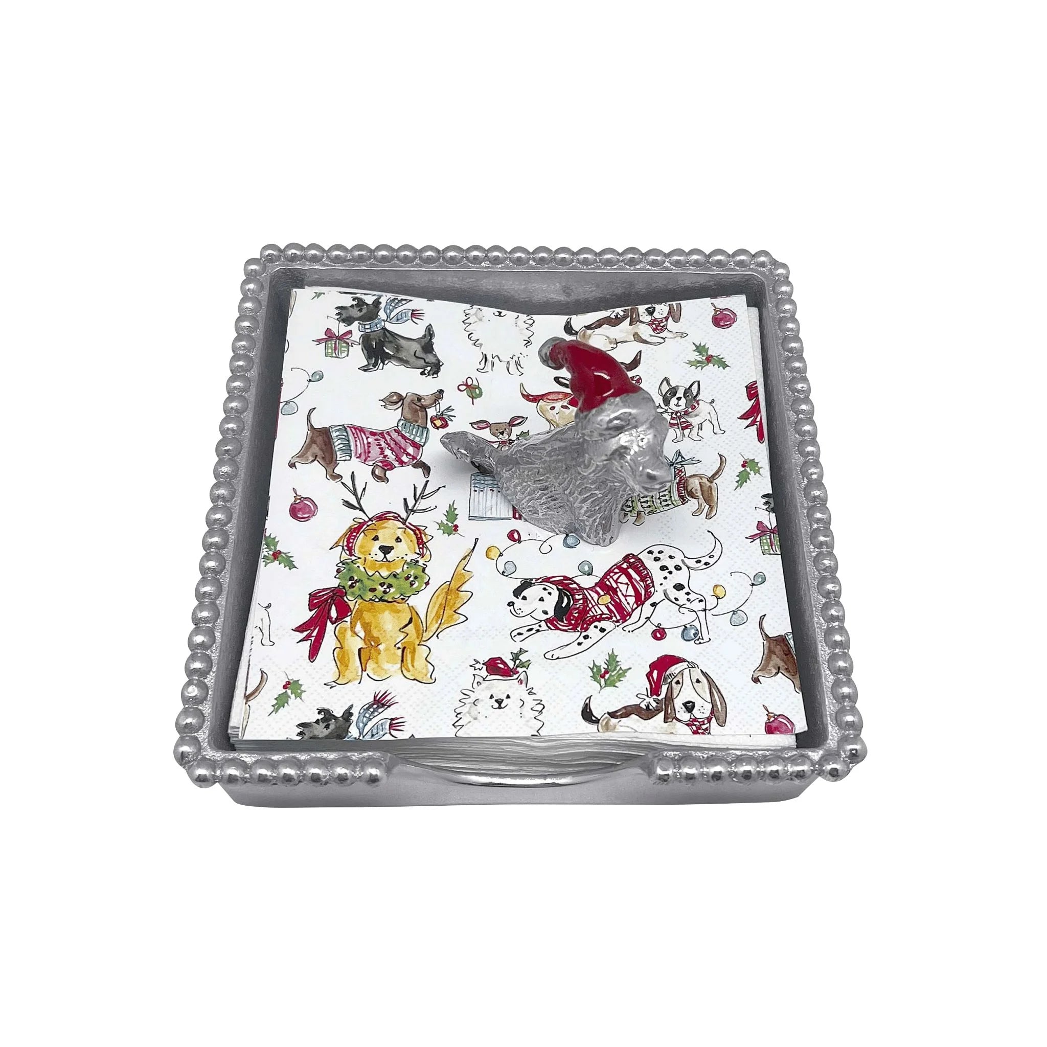 Mariposa Sitting Lab with Red Hat Beaded Napkin Box Set