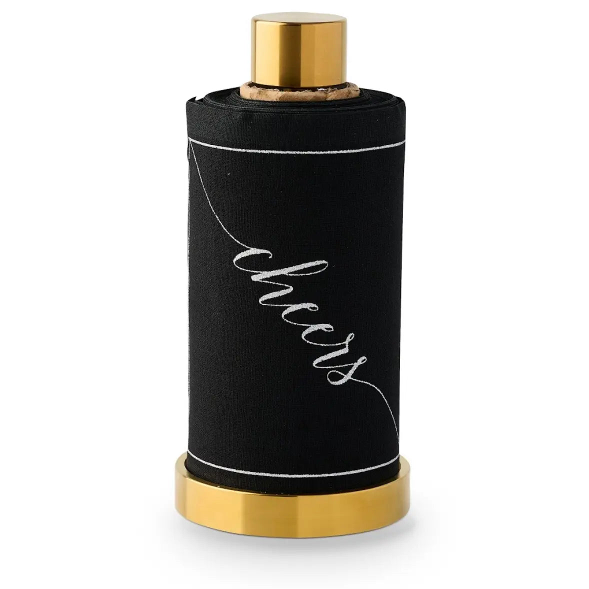 Midnight Toast Cocktail Napkin Roll - Black with Silver "Cheers"