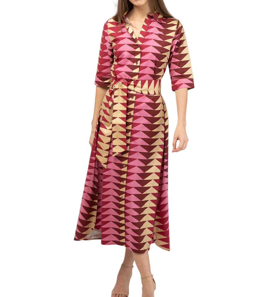 Beau & Ro Eloise Dress Bagru Triangle - Cranberrry