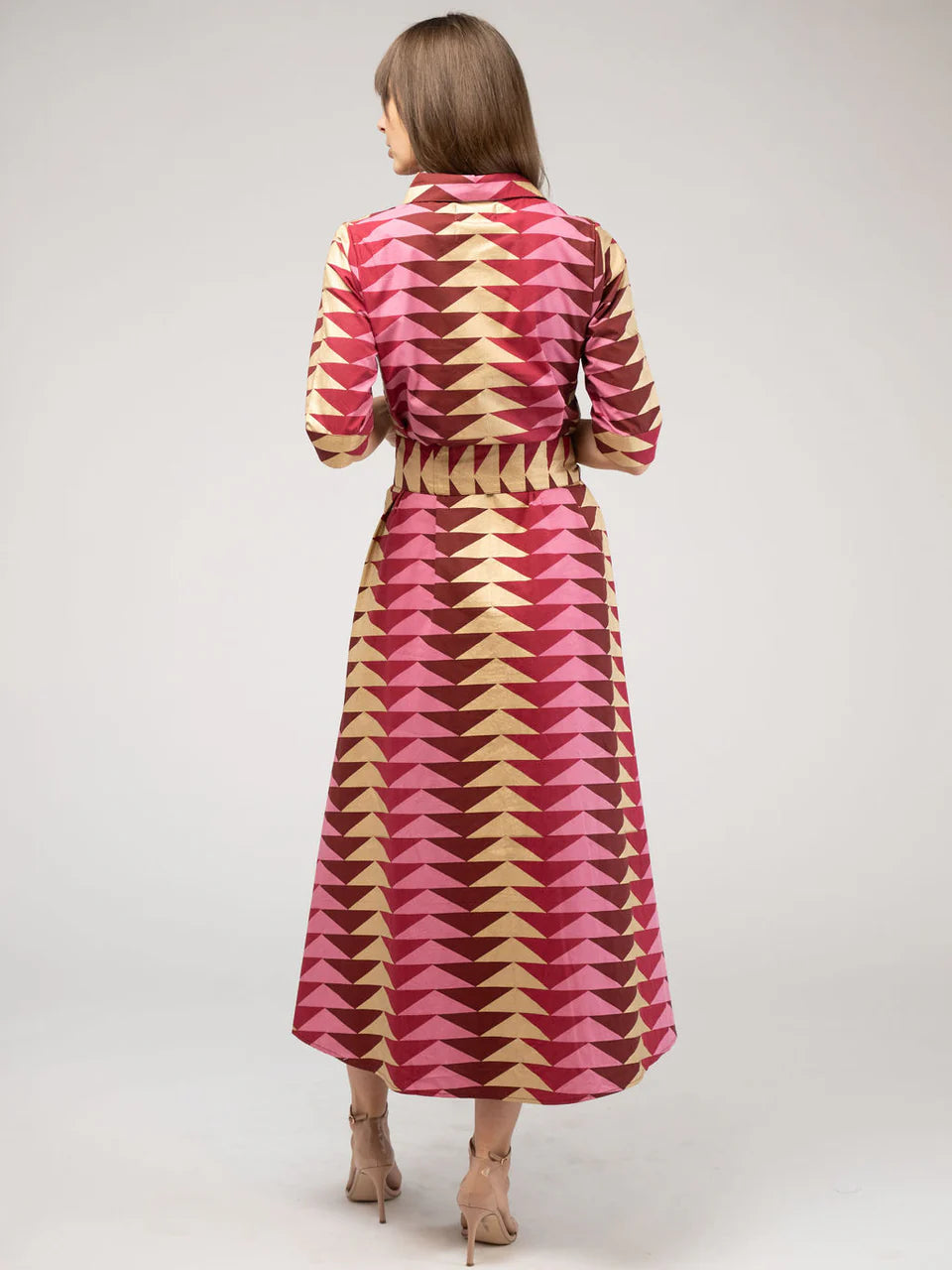 Beau & Ro Eloise Dress Bagru Triangle - Cranberrry