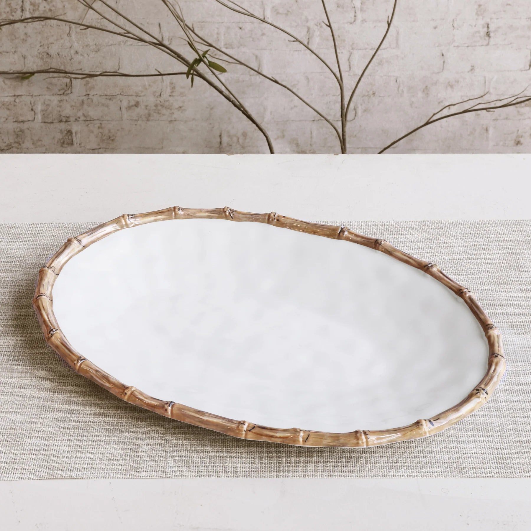 VIDA Bamboo Large Oval Platter | White and Natural