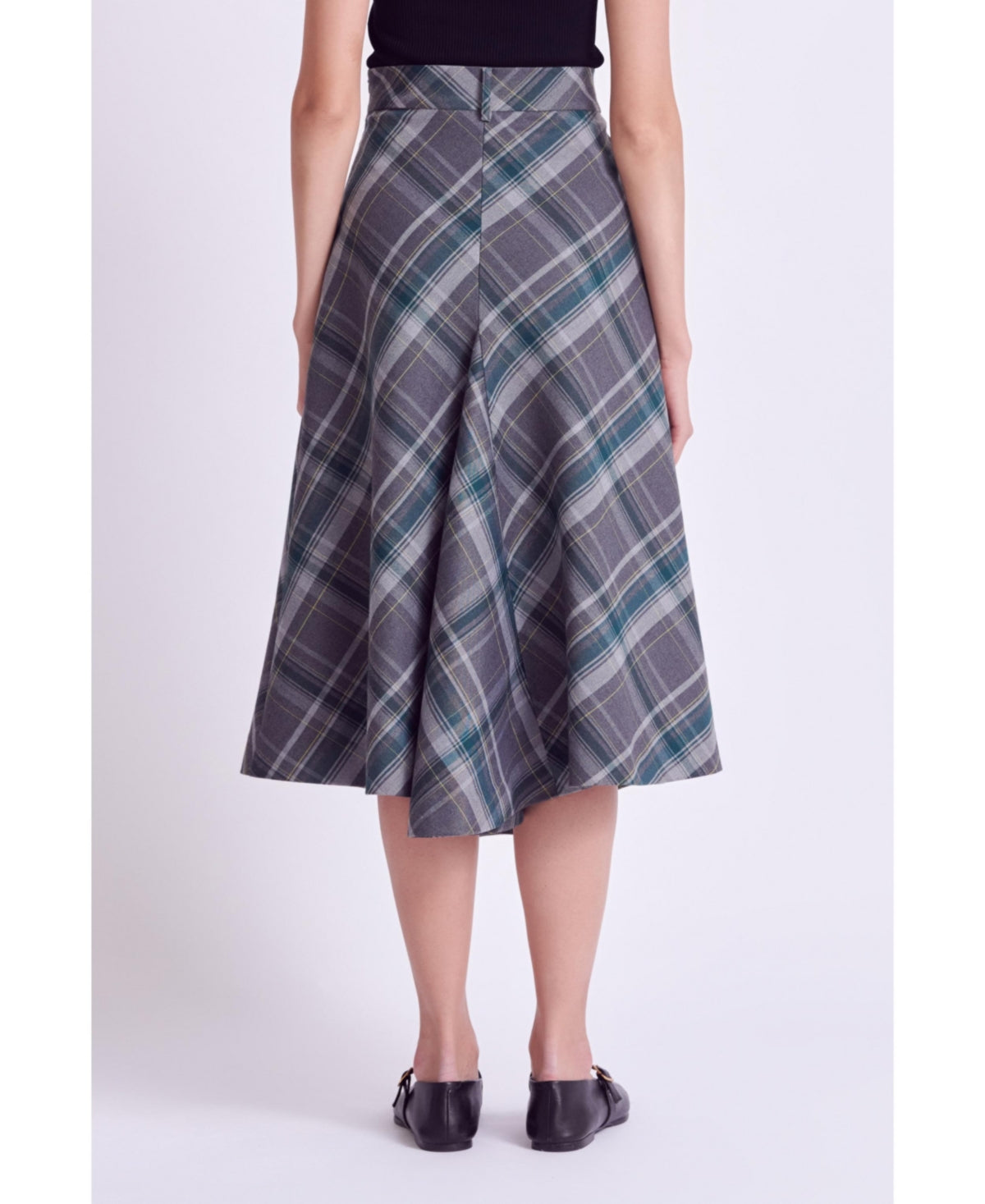 Plaid A Line Skirt - Grey/Green
