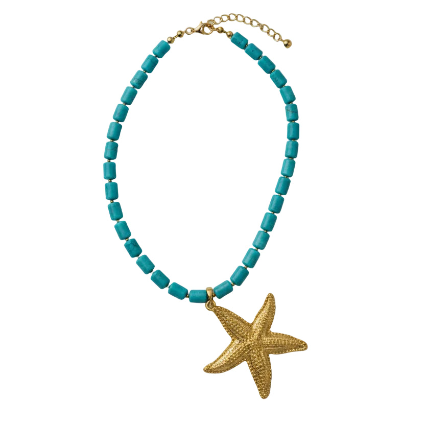 Turquoise Barrel Necklace w Starfish