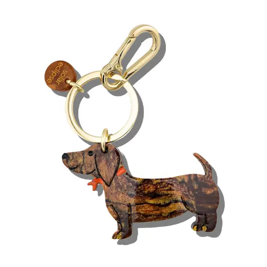 Hand-Painted Dachshund Dog Bag Charm + Keychain