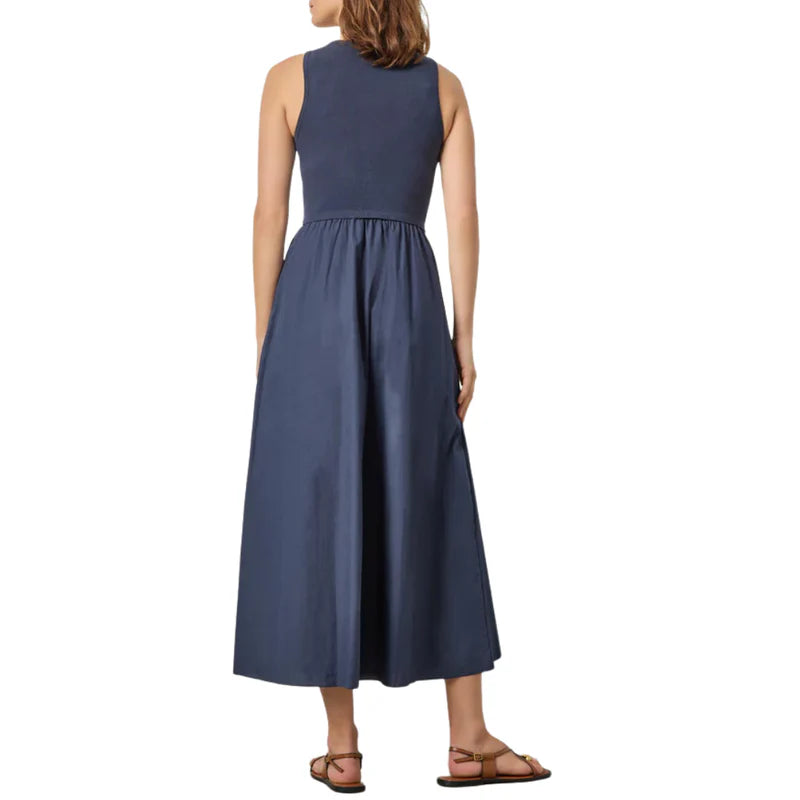 Lilla P Mixed Media Scoop Neck Dress - Navy