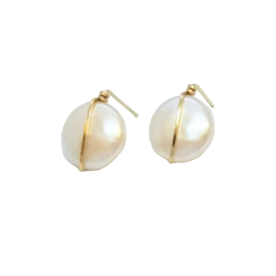 J. Mills Hand Forged Coin Pearl Stud Earrings