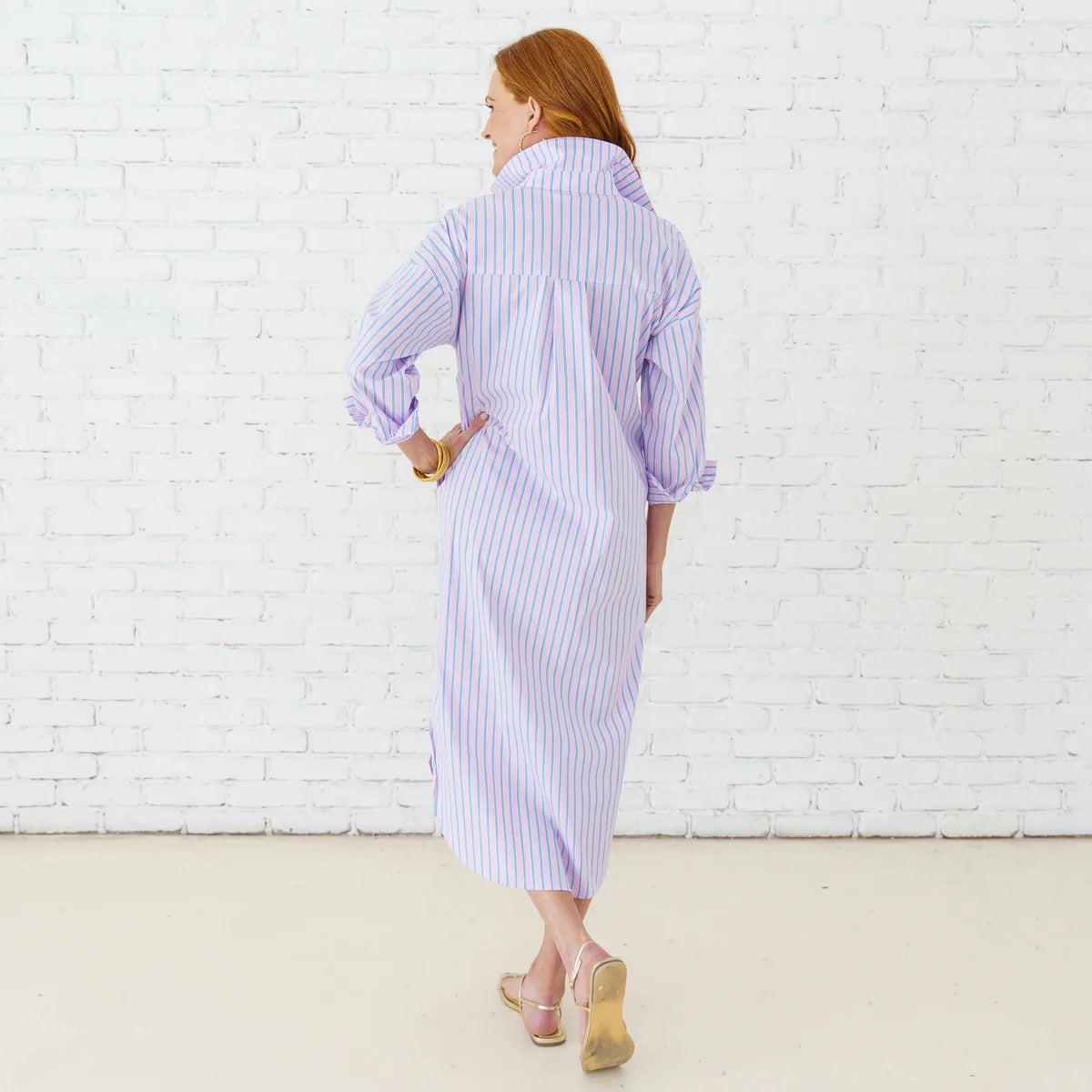 Caryn Lawn Phoebe Dress | Pink/Blue Stripe