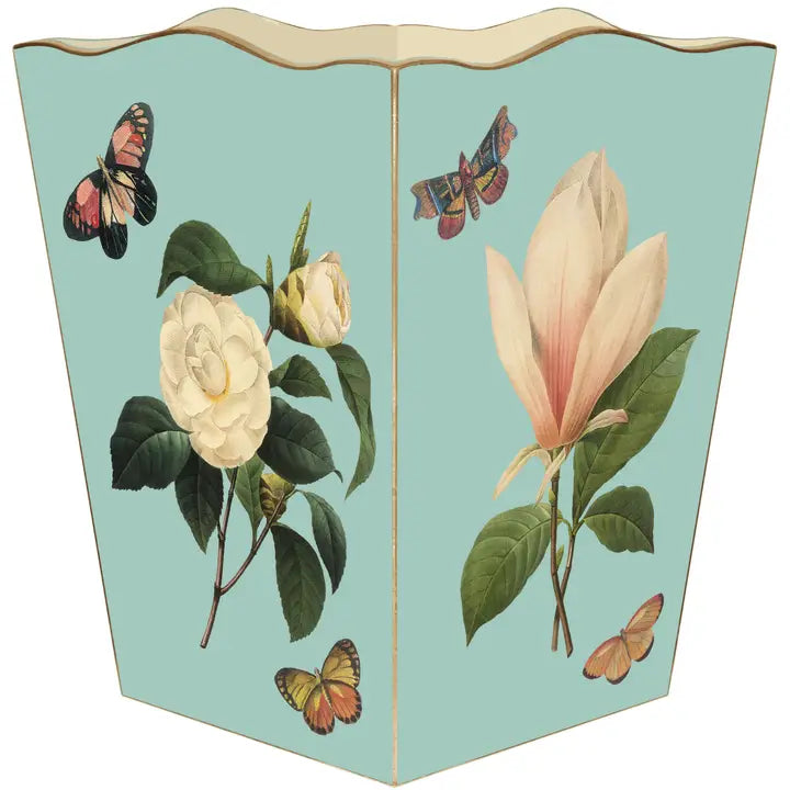 Aqua Magnolia & Peony Wastepaper Basket