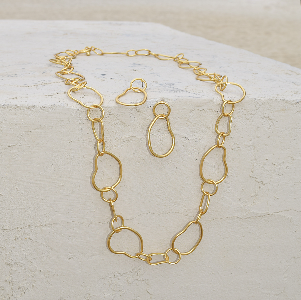 Organic link Drop Earrings - 24K Gold Plated