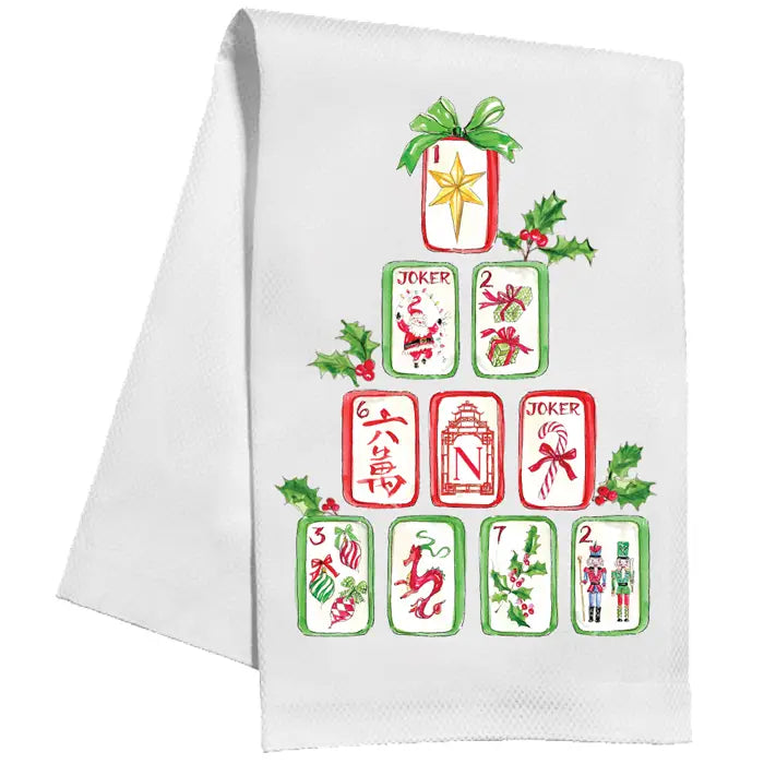 Kitchen Towel - Mahjong Tiles Pyramid with Holly and Berries