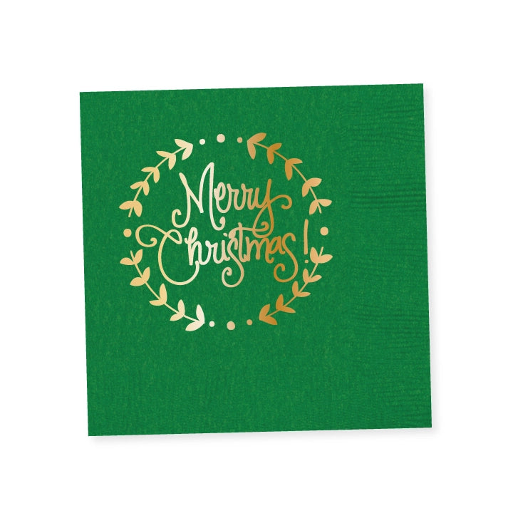 Merry Christmas Beverage Napkins - Festive Green