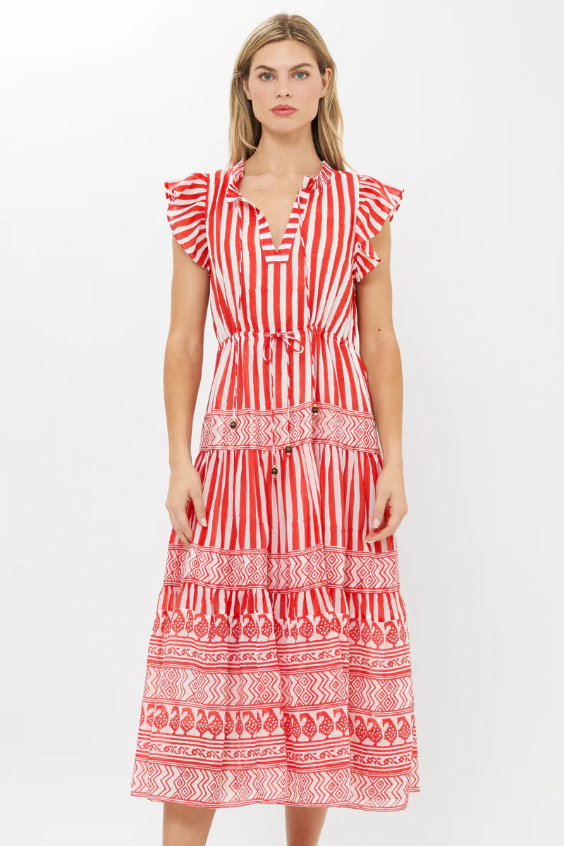 Oliphant Cinched Flirty Midi | Santorini Red