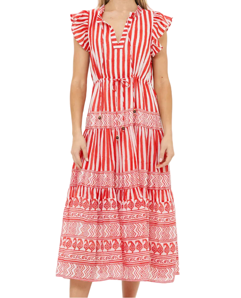 Oliphant Cinched Flirty Midi | Santorini Red