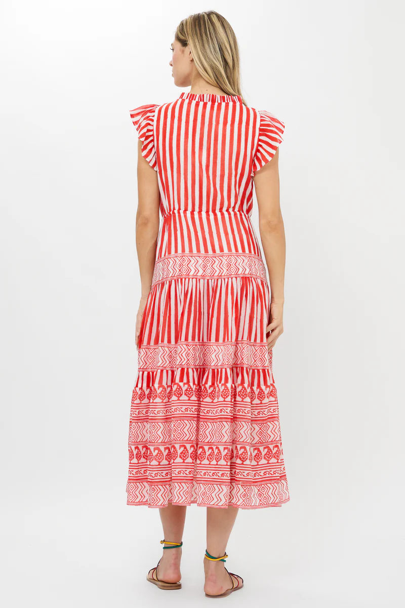 Oliphant Cinched Flirty Midi | Santorini Red