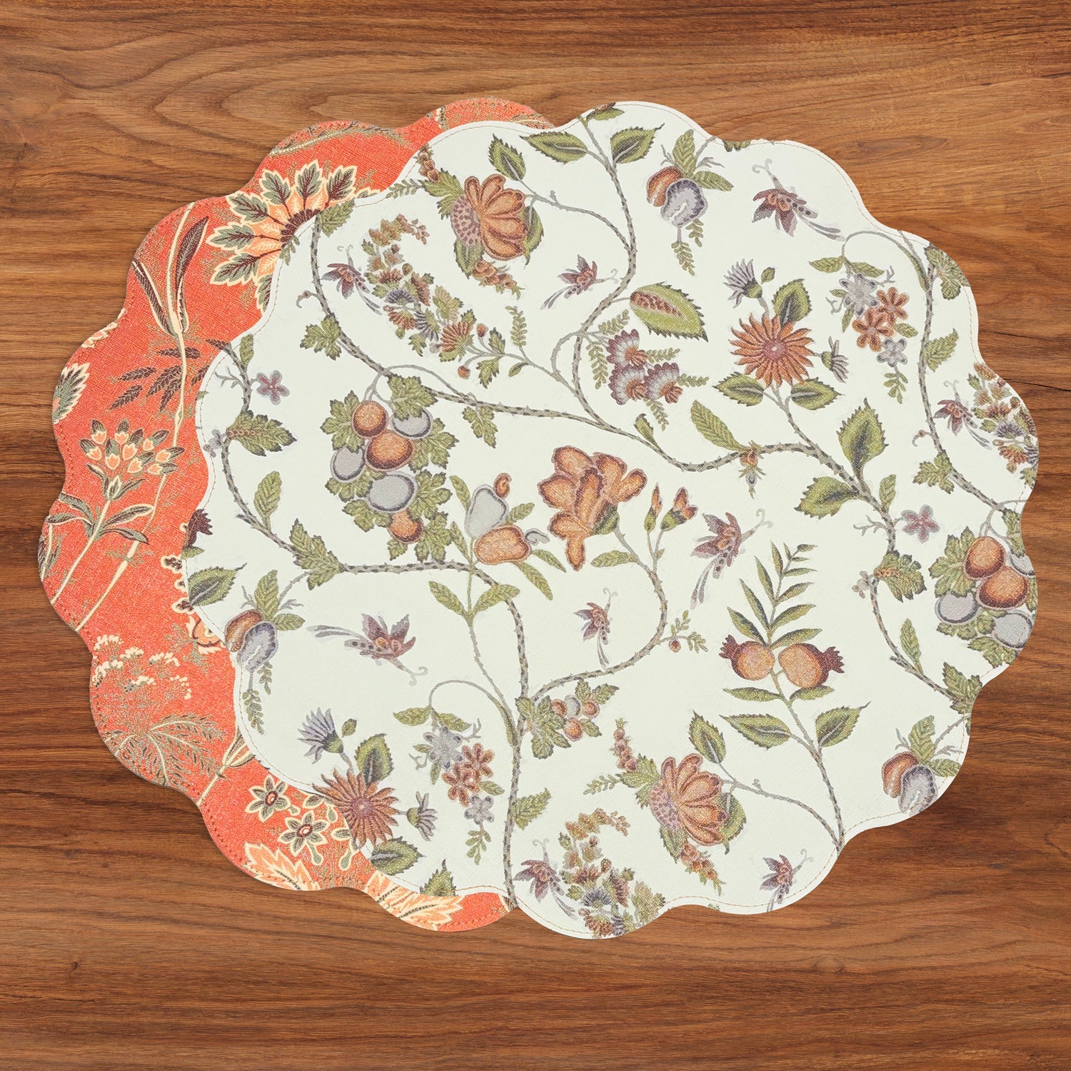 Vida Autumn and Branches Reversible Placemats | Persimmon & Green