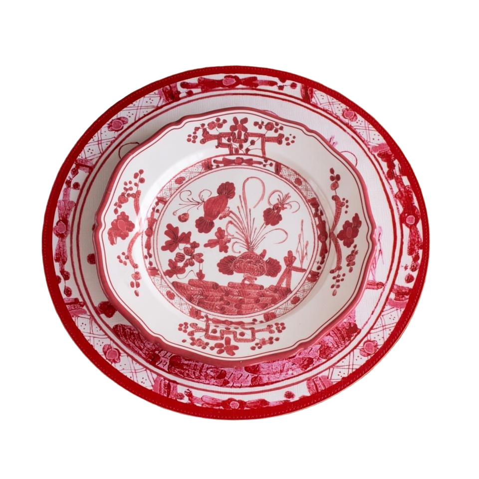 VIDA Faenza 11" Dinner Plate Set of 4 (White and Red)