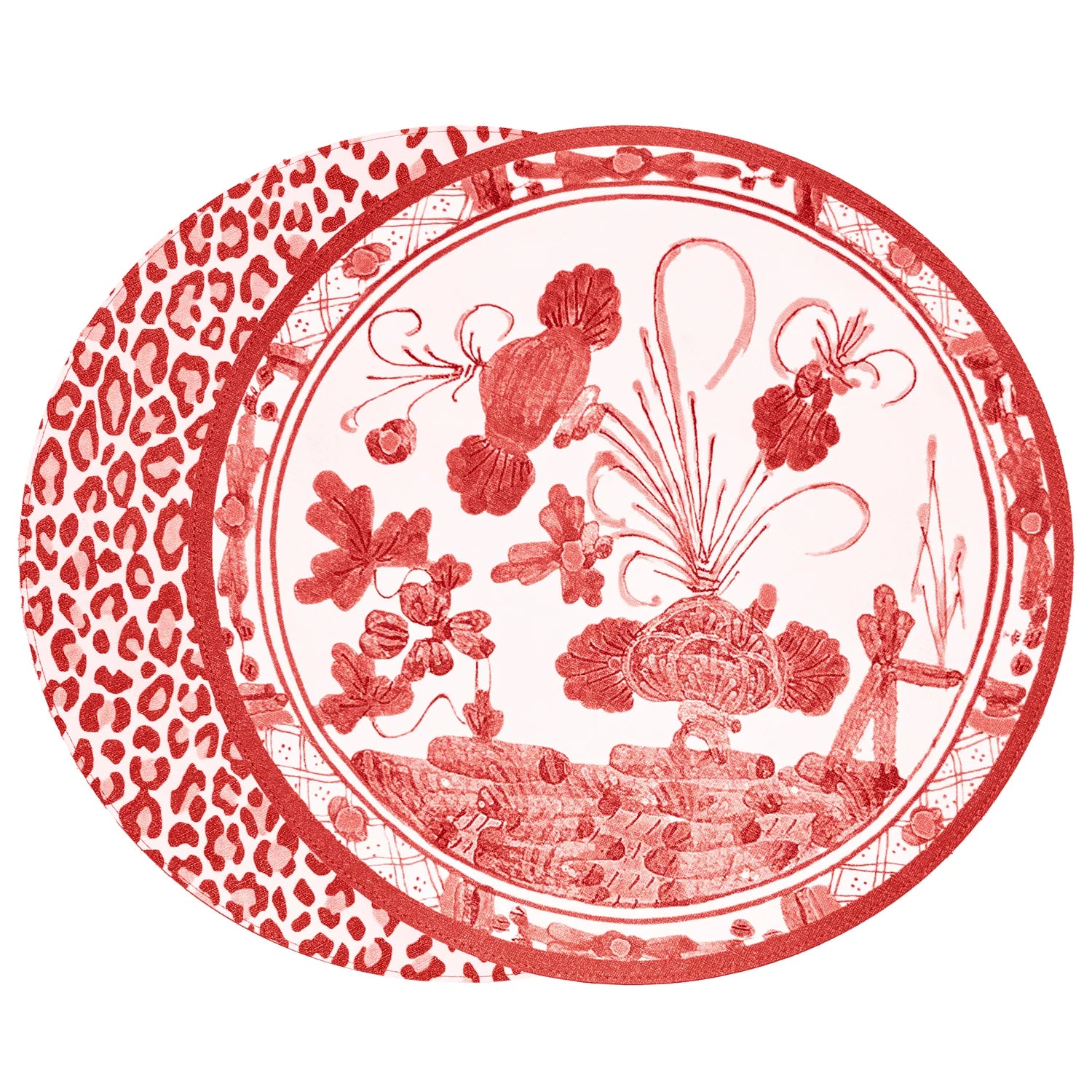 Faenza and Leopard Reversible Placemats Set of 4 Pink and White