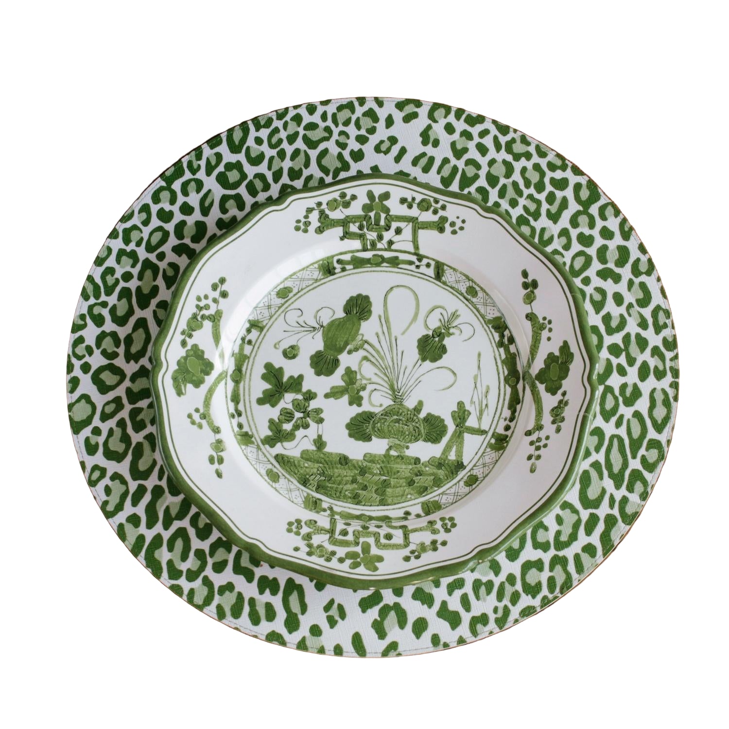 VIDA Faenza 11" Dinner Plate Set of 4 (White and Green)