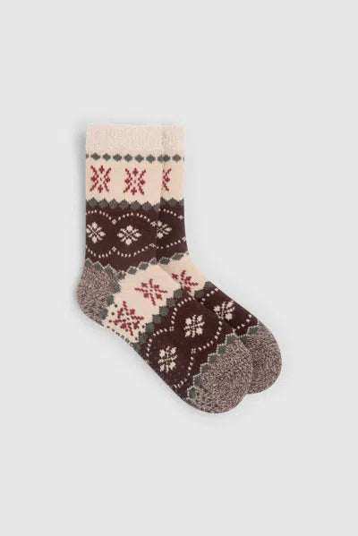 Barefoot Dreams CozyChic Lined Fairisle Slipper Socks Umber Multi OS