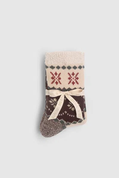 Barefoot Dreams CozyChic Lined Fairisle Slipper Socks Umber Multi OS