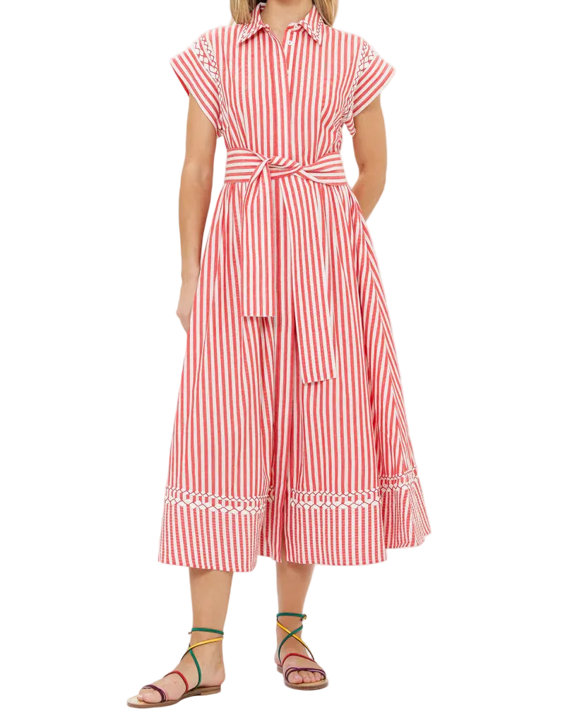 OLIPHANT Belted Shirt Dress - Sconset Red