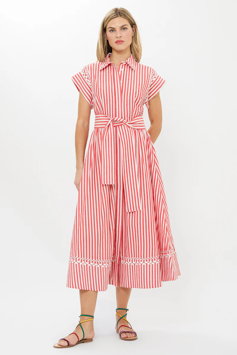OLIPHANT Belted Shirt Dress - Sconset Red