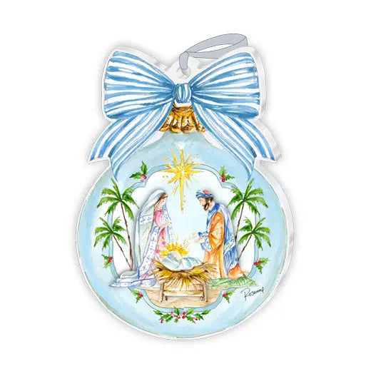 Acrylic Ornament Handpainted Holy Family on Blue Ornament
