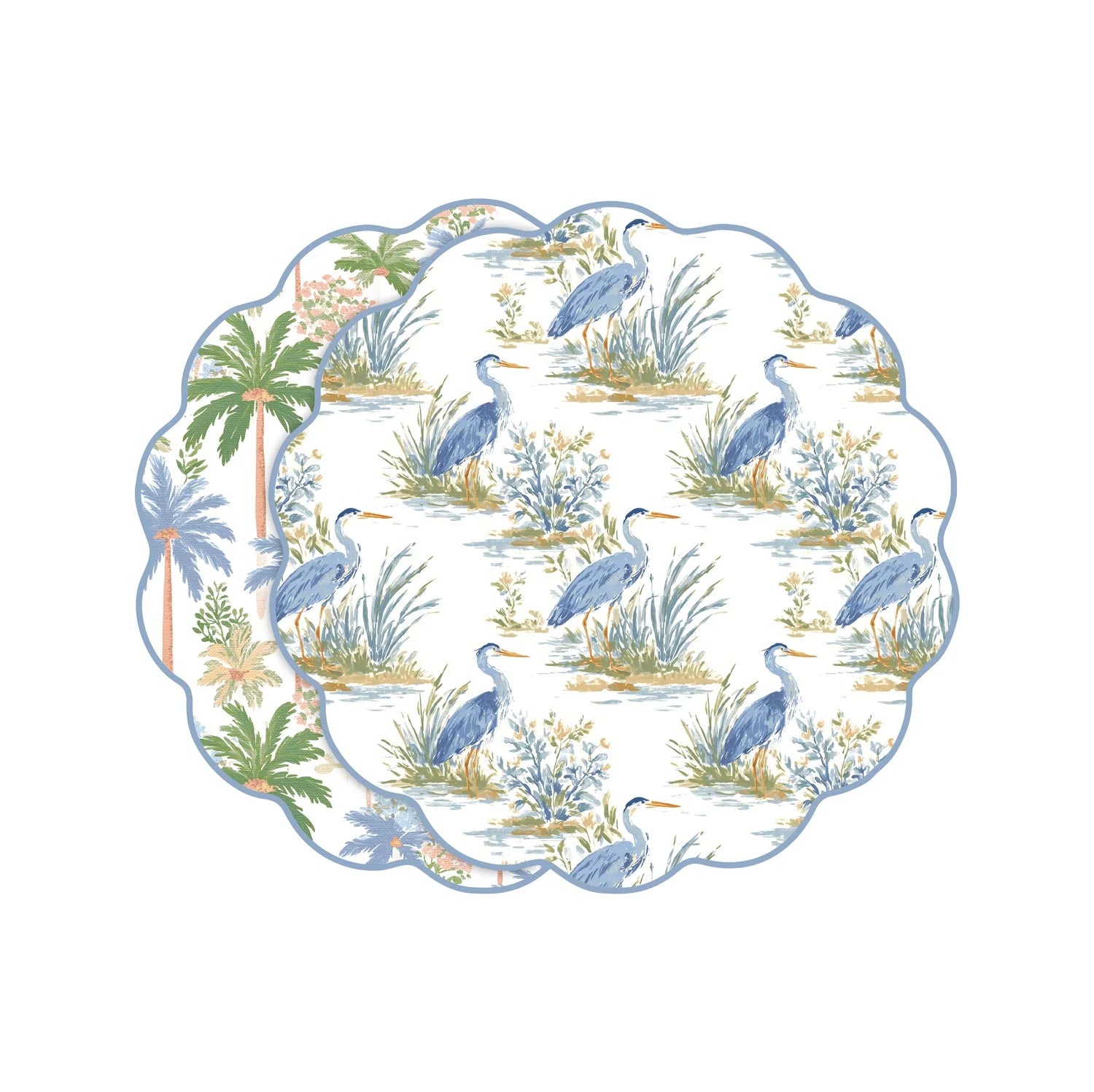 Heron and Palm Trees Reversible Placemats Set of 4 - Blue and Green
