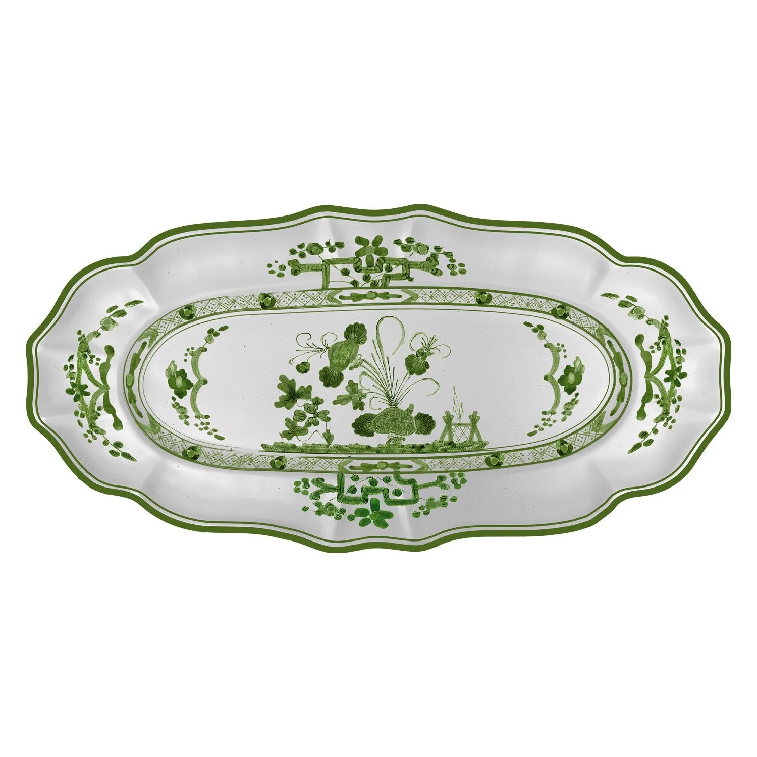 VIDA Faenza Long Oval Platter | Green and White