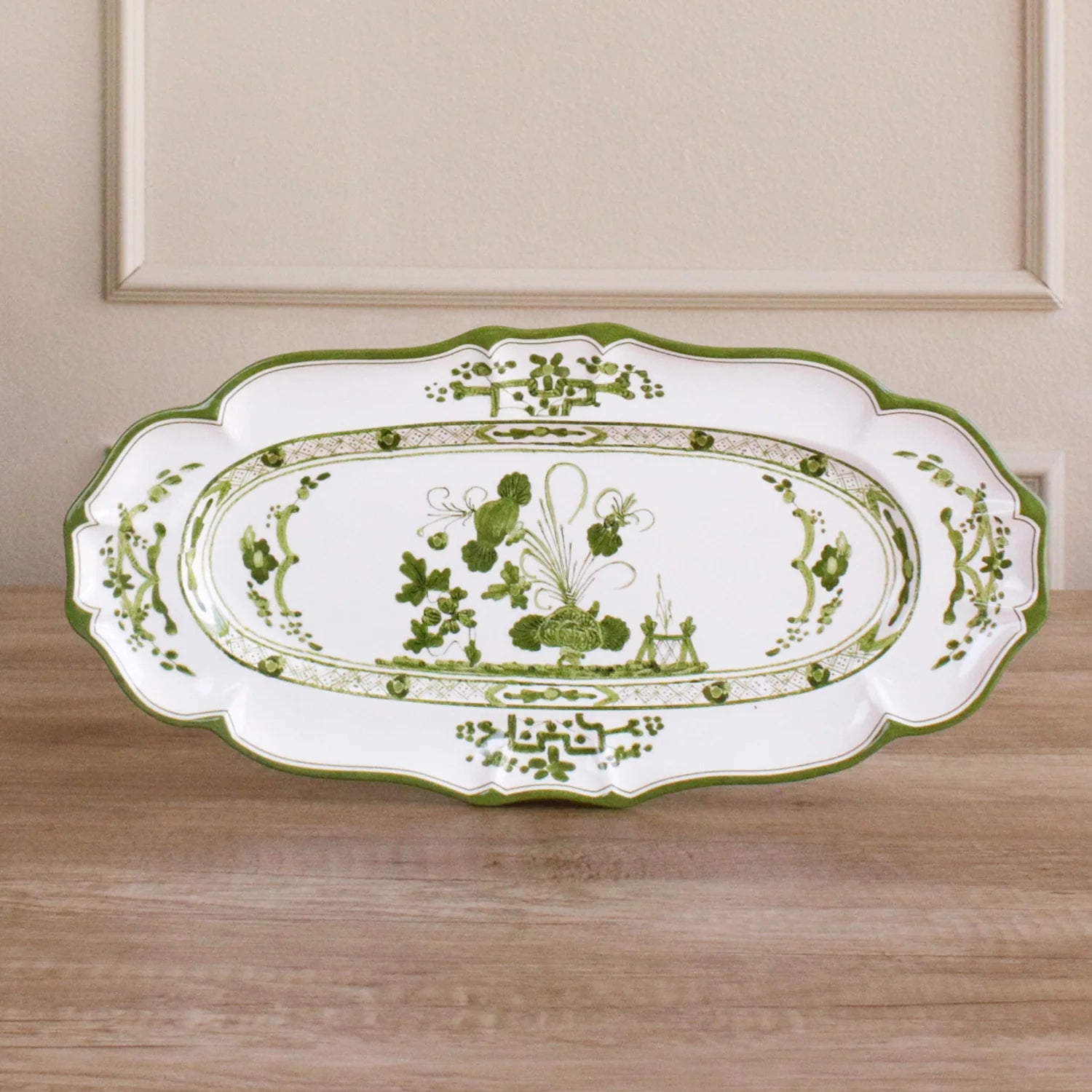 VIDA Faenza Long Oval Platter | Green and White