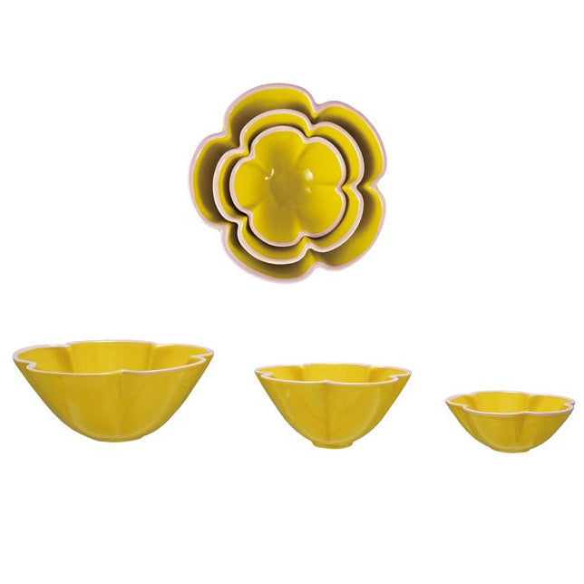 Yellow Stoneware Flower Shaped Bowls - 3 Sizes