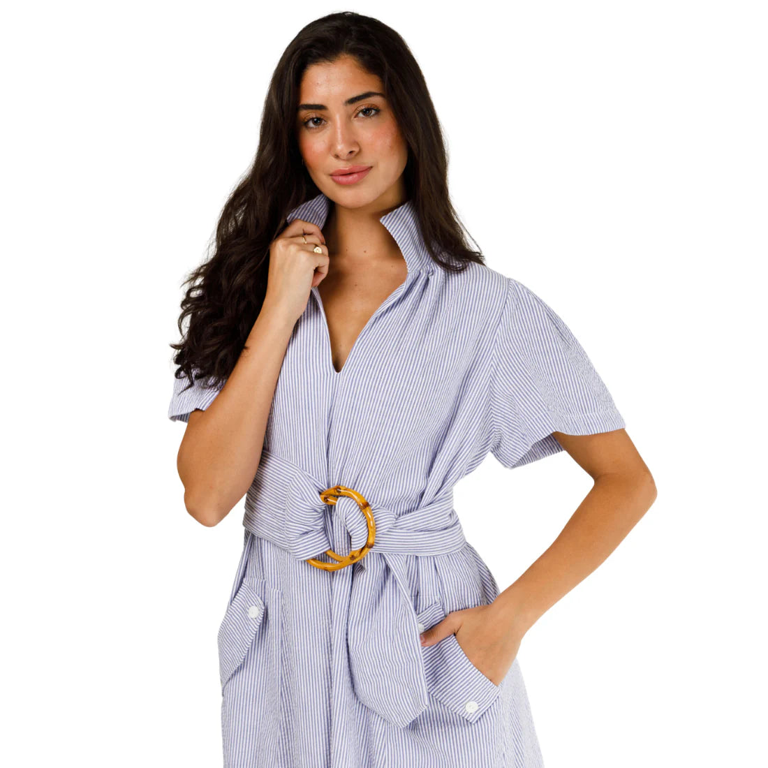 Holly Shae Gretchen Dress - Blue Seersucker Two Friends Holly Shae Gretchen Dress - Blue Seersucker Two Friends