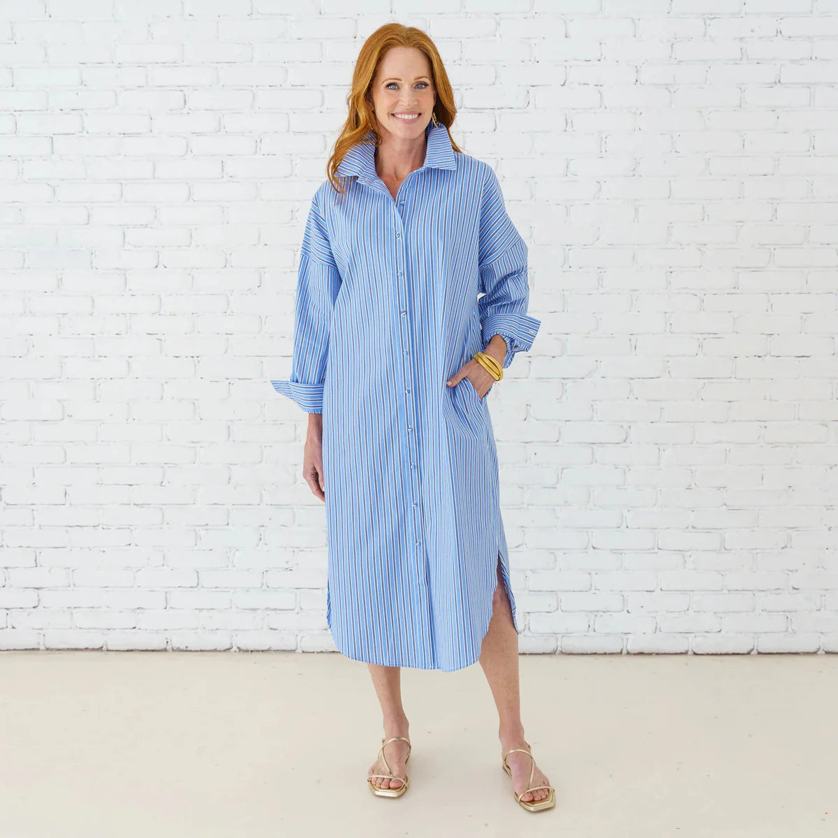 Caryn Lawn Phoebe Dress | Blue/Navy Stripe