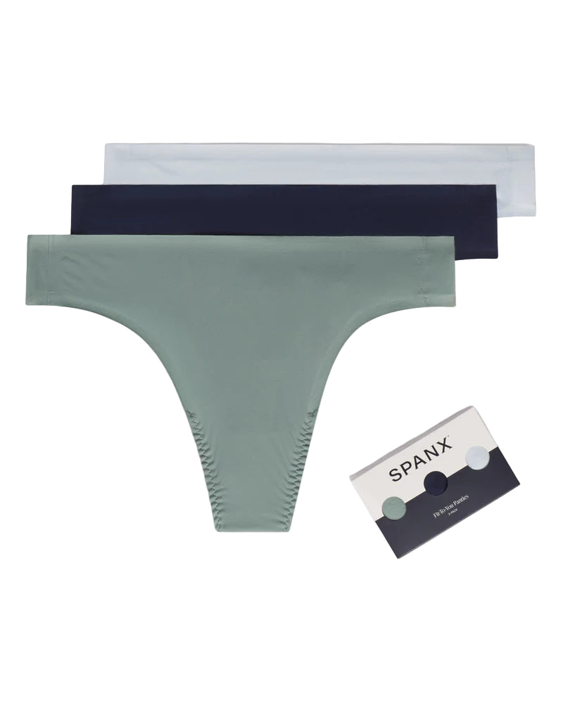 SPANX Fit-To-You Thong 3-pack - One Size - Fern/Timeless Navy/Sky