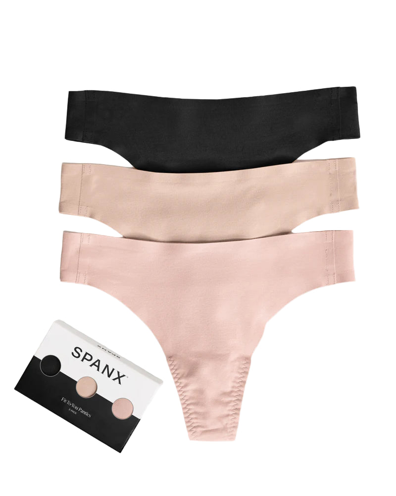 SPANX Fit-To-You Thong 3-pack - One Size - Black, Naked & Vintage Rose