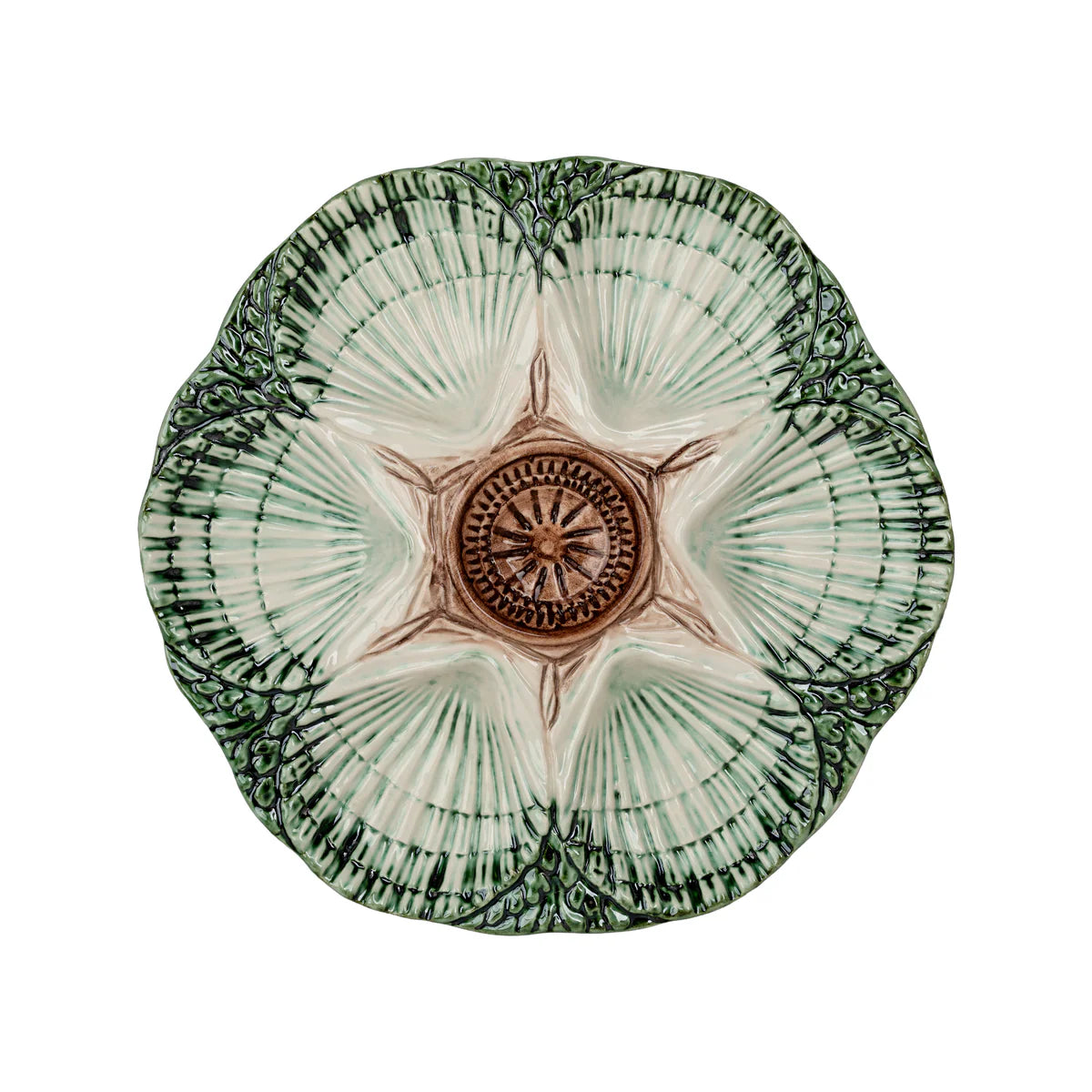 Oyster Plate - Green, Cream  & Brown