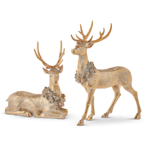 Gold Deers with Wreath Set