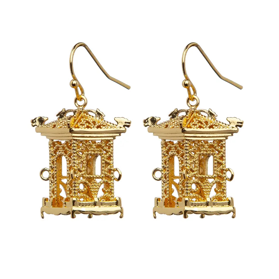 Pagoda French Hook Earrings - Gold