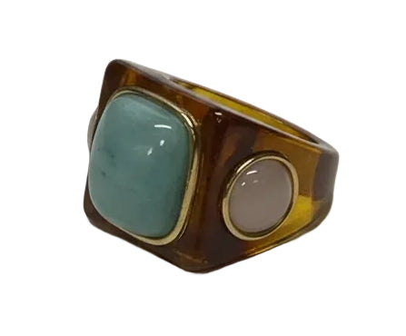 Tortoise Shell Resin Amazonite Ring