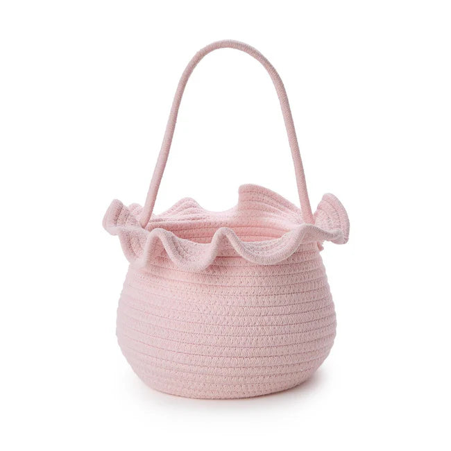 Ruffles Cotton Rope Basket with Handle - Three Colors