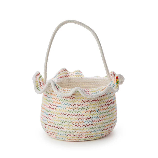 Ruffles Cotton Rope Basket with Handle - Three Colors