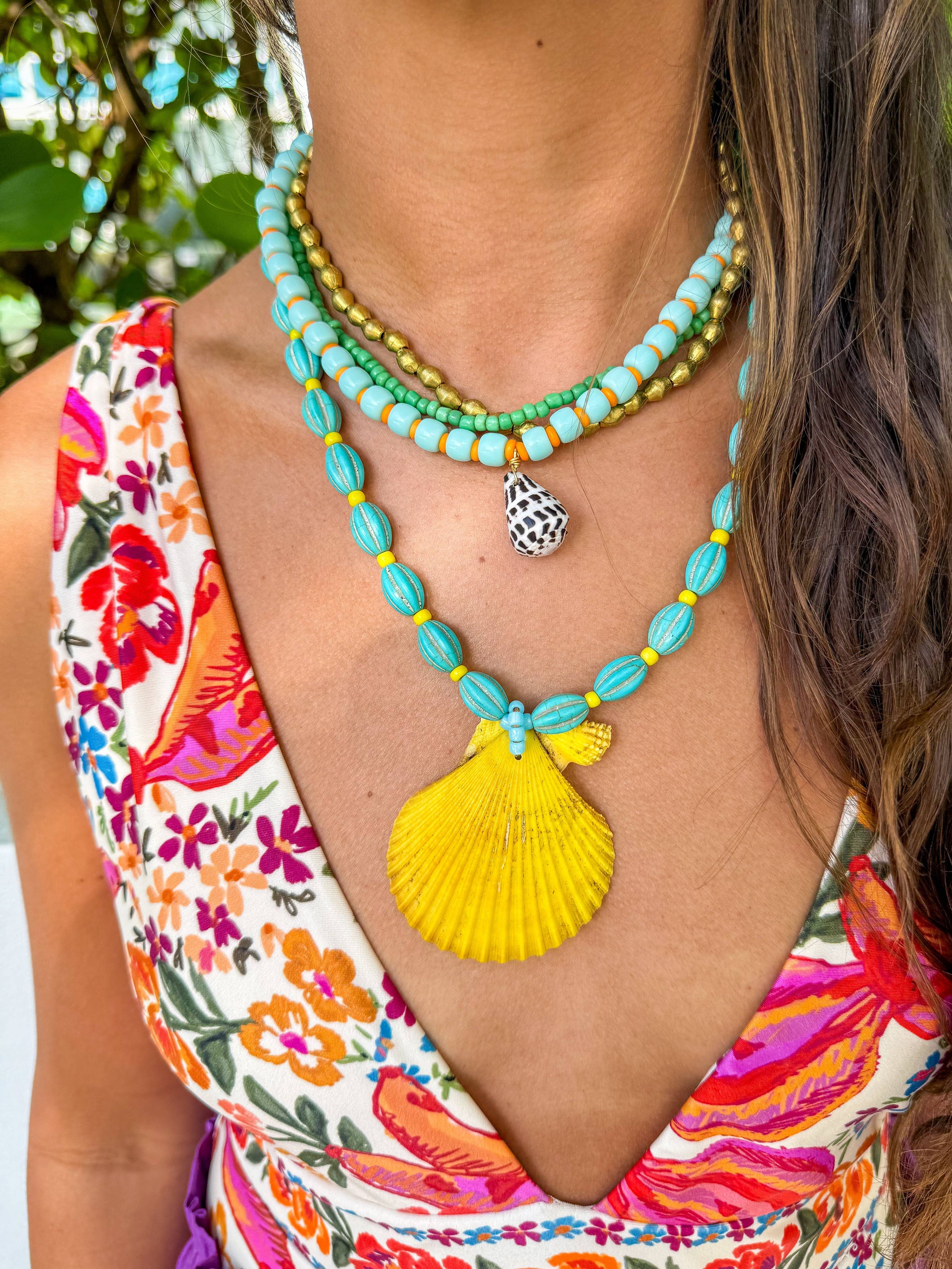 Ocean Shell Layered Pendant Necklace |  18"